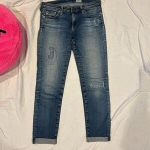 AG Adriano Goldschmied Blue Distressed Ankle Jeans